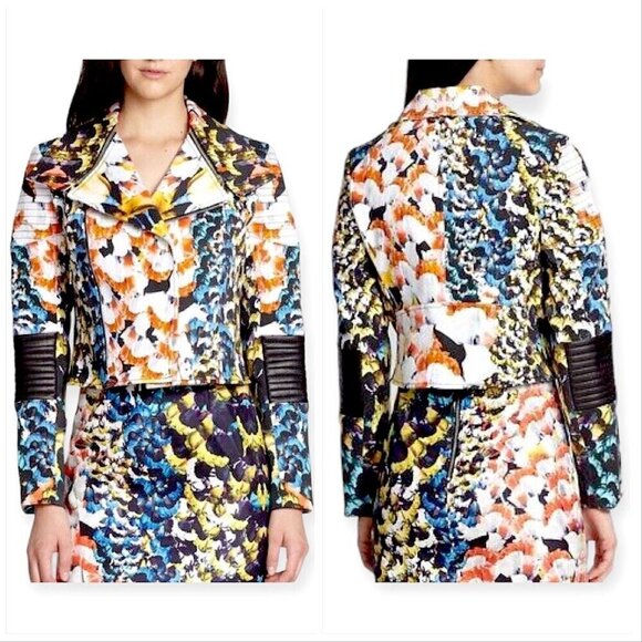 Nicholas Digi Floral Cotton-Blend Moto Jacket,  Size 8 - Picture 1 of 16